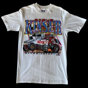 VTG 90s Steve Kinzer The King World of Outlaws Sprint Car Racing Tee White Sz M
